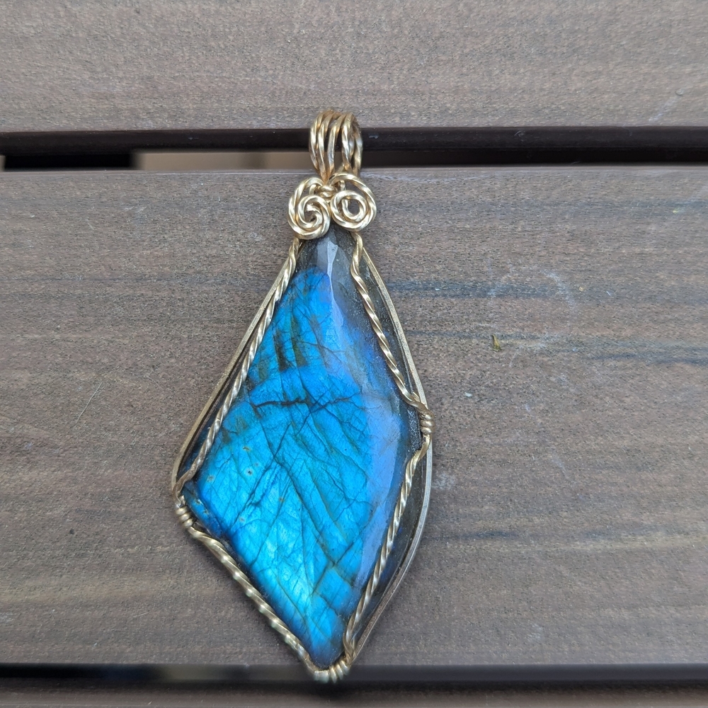 Elegant Natural Blue and Gold Pendant, One Of A Kind